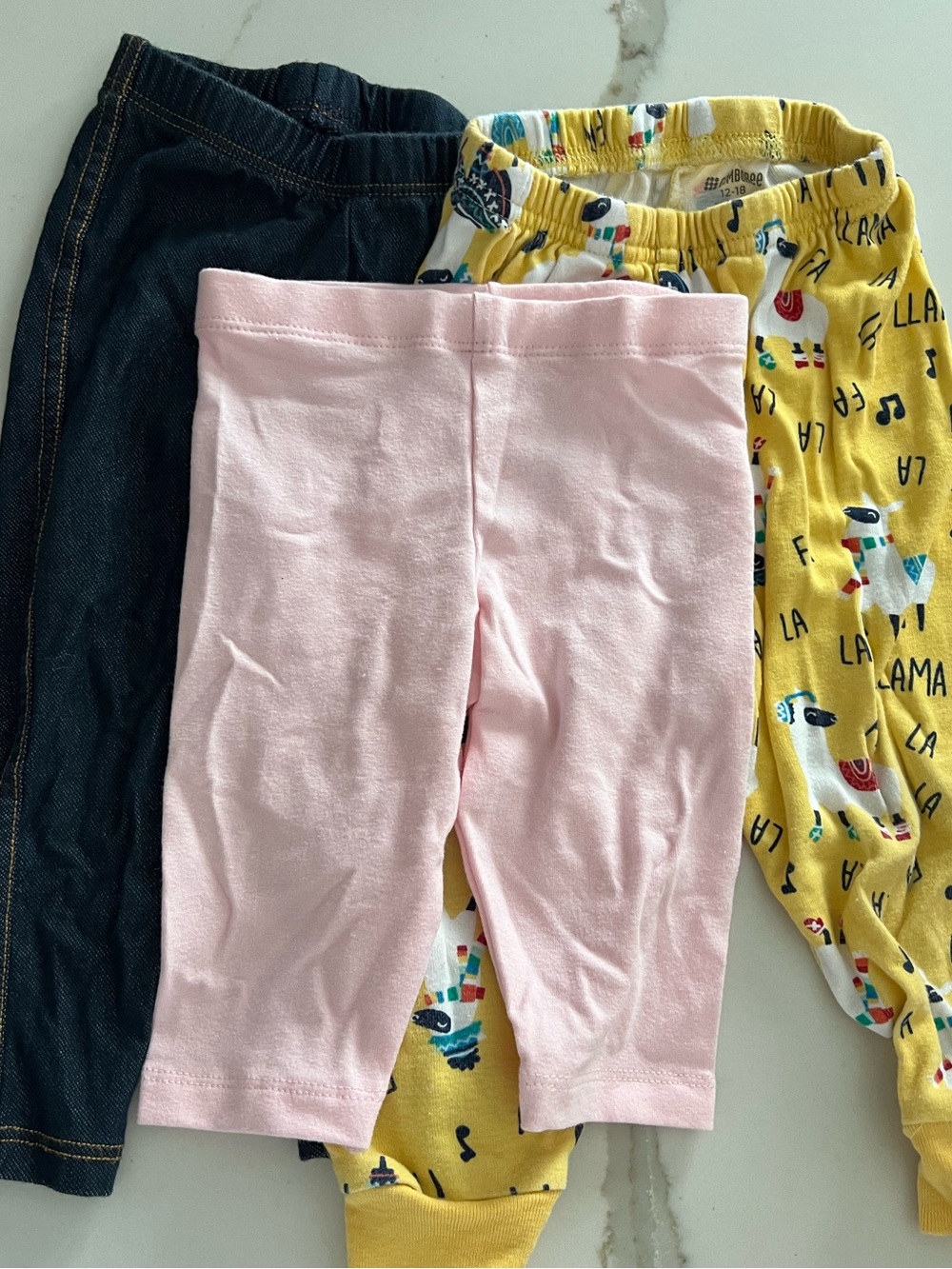 12 month girl 3-Pack Bottoms - Pink, Yellow & Dark Blue